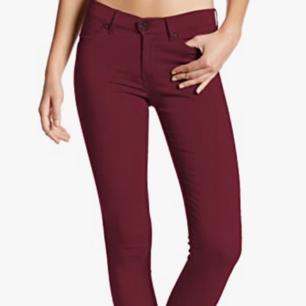 New Women’s Pants Ultra 4 Way Stretch Spandex 5 Pocket Fitted in Burgundy Small